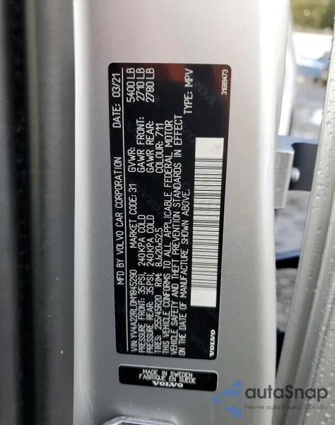 2021 Volvo Xc60 T6 Inscription из США, поврежденный, VIN YV4A22RL0M1845290